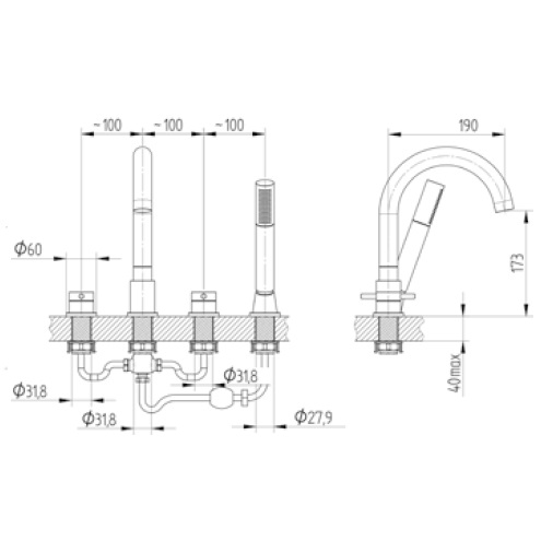Avenarius Wanne-Brause-Batterie 4-Loch 2806170010