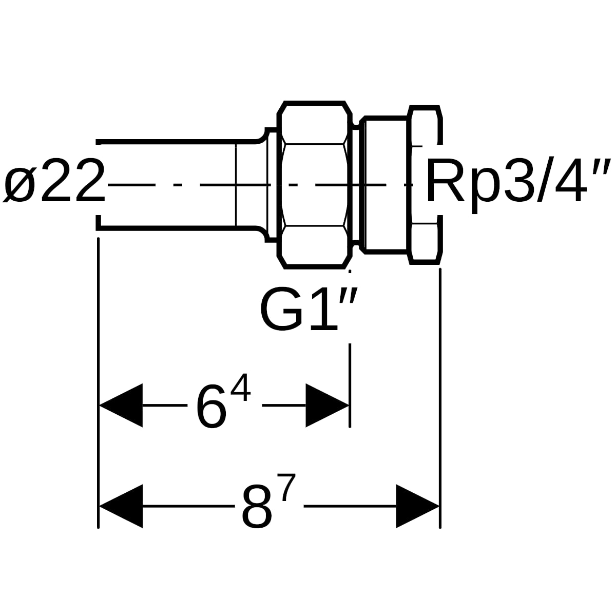 Geberit Mapress Edelstahl Übergangsverschraubung mit IG und Einschubende d22-Rp3/4 35384