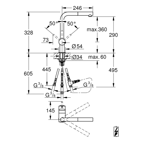 Grohe Minta Einhebel-Spültischbatterie chrom L-Auslauf Niederdruck, Ausladung 246mm 31397000