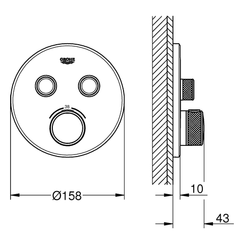 Grohe Thermostat Grohtherm SmartControl supersteel 29119 Fertigmontage-Set rund 2 Absperrventile 29119DC0
