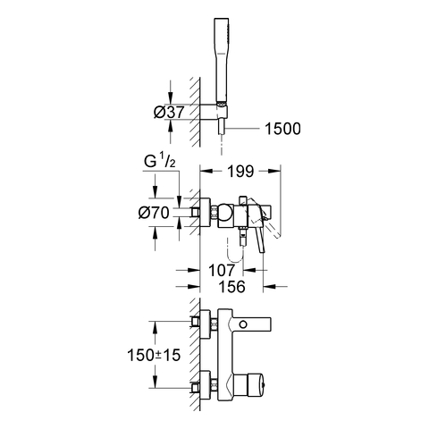 Grohe Concetto Einhand-Wannenbatterie chrom Wandmontage mit Euphoria Brauseset 32212001