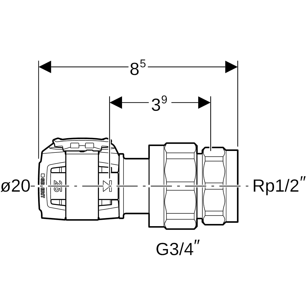 Geberit FlowFit Übergangsverschraubung mit IG SiBr d20-R1/2 620.601.00.1