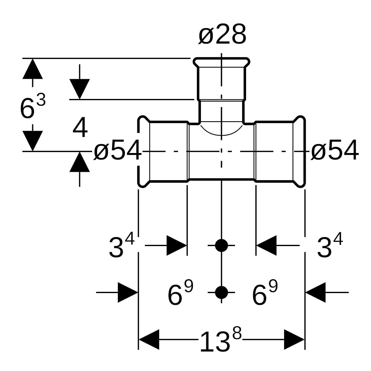 Geberit Mapress Edelstahl T-Stück reduziert (LABS-frei) d54-28-54 81224