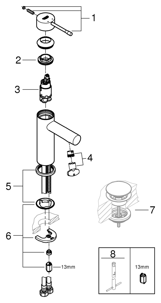 Grohe Essence Einhand-Waschtischbatterie chrom S-Size glatter Körper 34813001