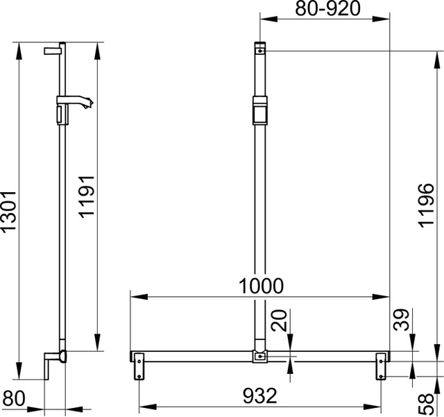 Keuco Duschhandlauf AXESS Brausestange 1000/1301mm silber-eloxiert 35014171013