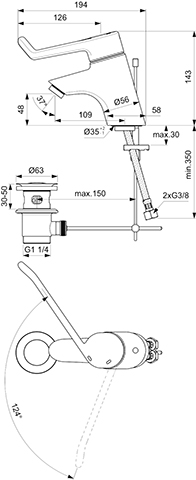 Ideal Standard Ceraplus Waschtischsicherheitsarmatur 180mm mit Ablaufgarnitur chrom, Bedienhebel 180mm, Ausladung 108mm B8219AA
