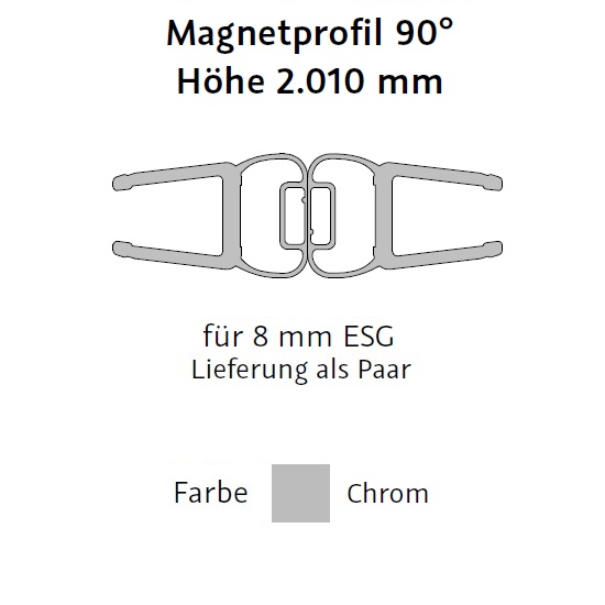 HSK Magnetprofil 90°, Höhe 2.010mm, chrom E100056-8Alu