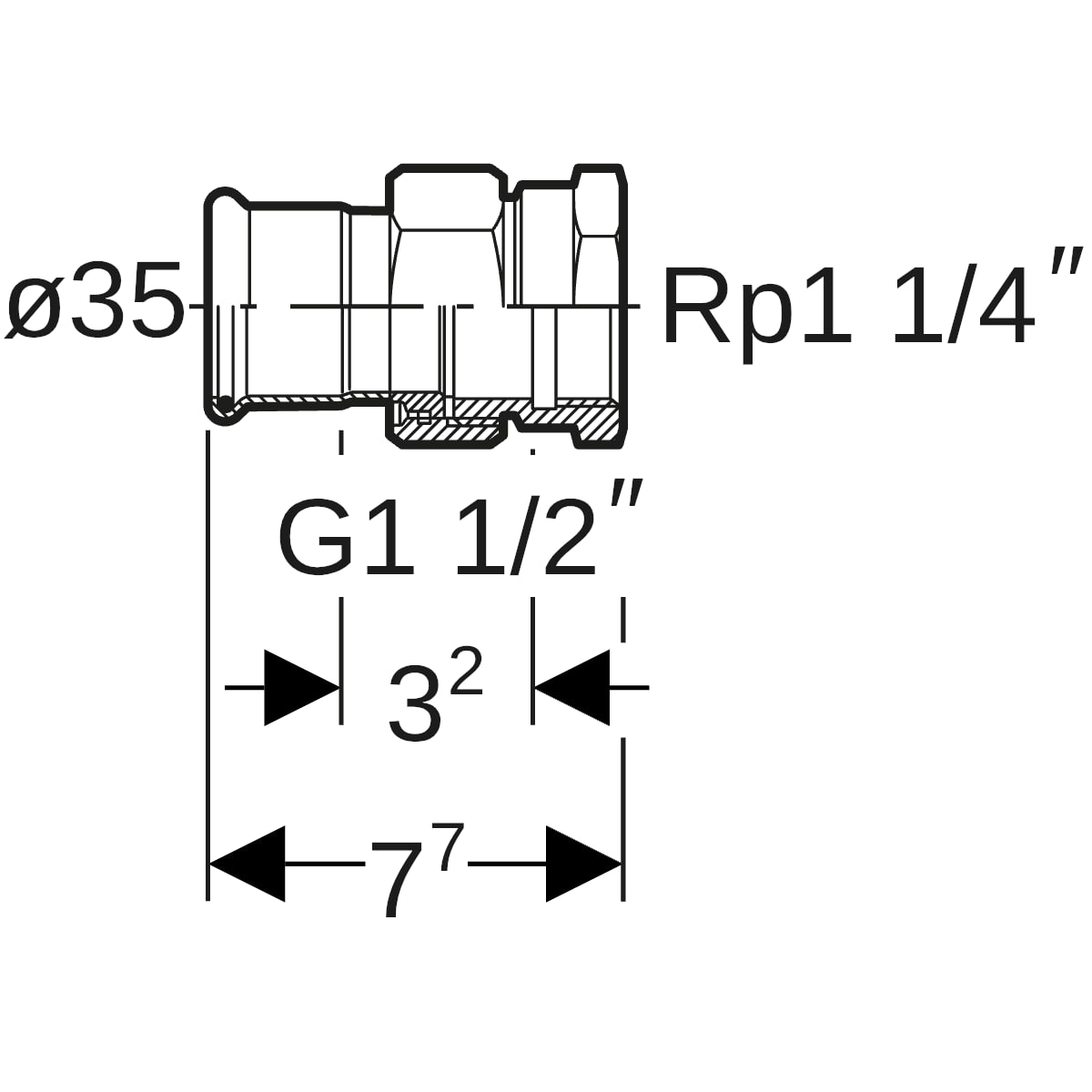 Geberit Mapress Edelstahl Übergangsverschraubung mit IG ÜM (LABS-frei) d35-Rp1 1/4 85354