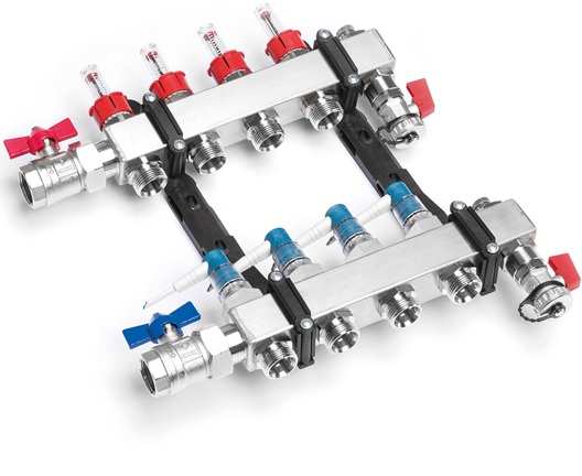 Taconova Fussbodenheizungs-Verteiler TacoSys Pro 12er 5.0 L KH3/4" mit Topmeter Plus / Tacodrive Antrieb 288.6012.000