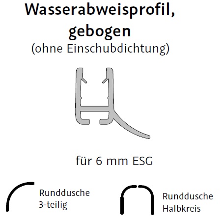 HSK Wasserabweisprofil, gebogen, 6mm Glas, Runddusche 3-teilig und Halbkreis E100059-6-3
