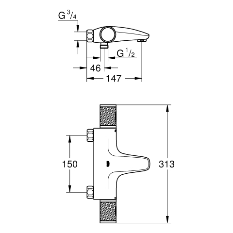 Grohe Grohtherm 1000 Performance Thermostat-Wannenbatterie chrom ohne Anschlüsse 34831000