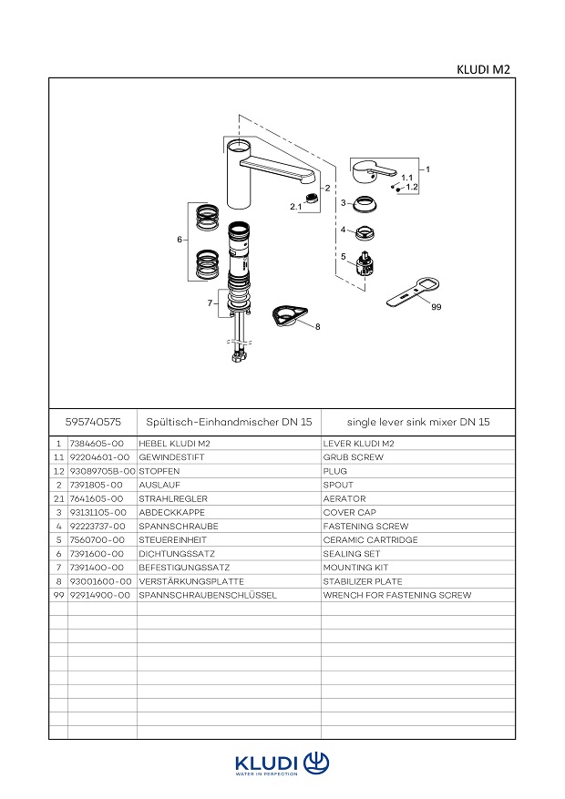 Kludi M2 Spültisch-Einhandmischer DN15, chrom 595740575