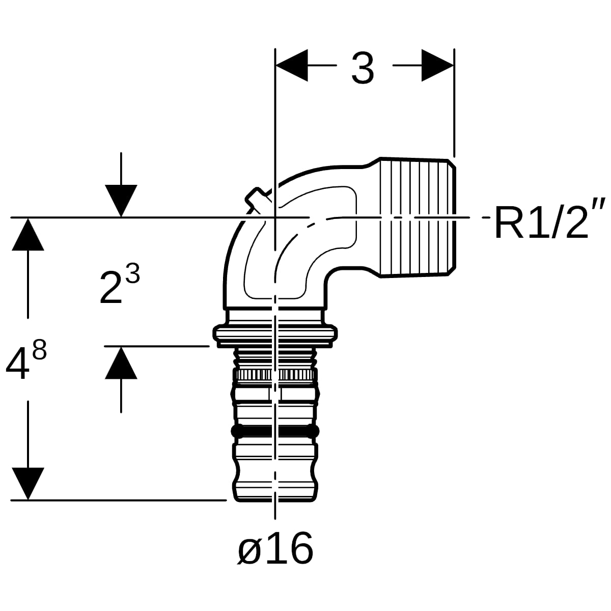 Geberit Mepla Übergangsbogen 90 Grad mit AG d16-R1/2" 601.252.00.5