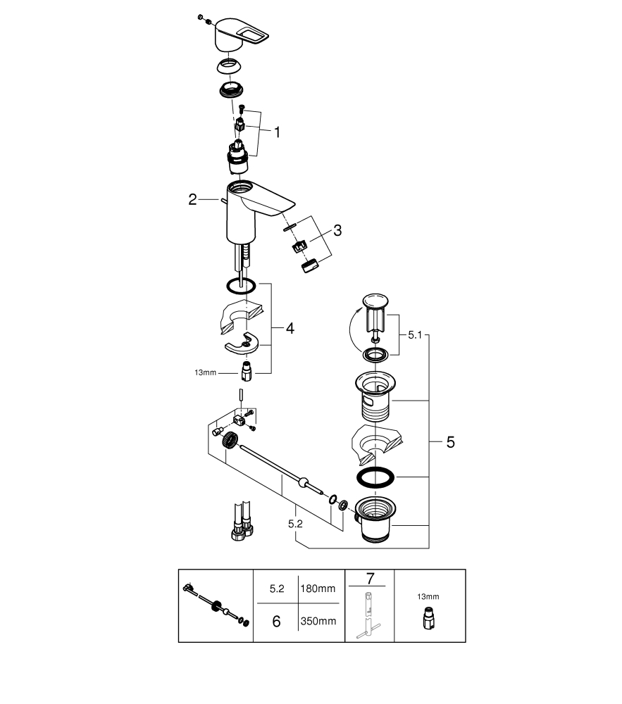 Grohe BauLoop Einhand-Waschtischbatterie chrom S-Size Mittelstellung kalt 22054001