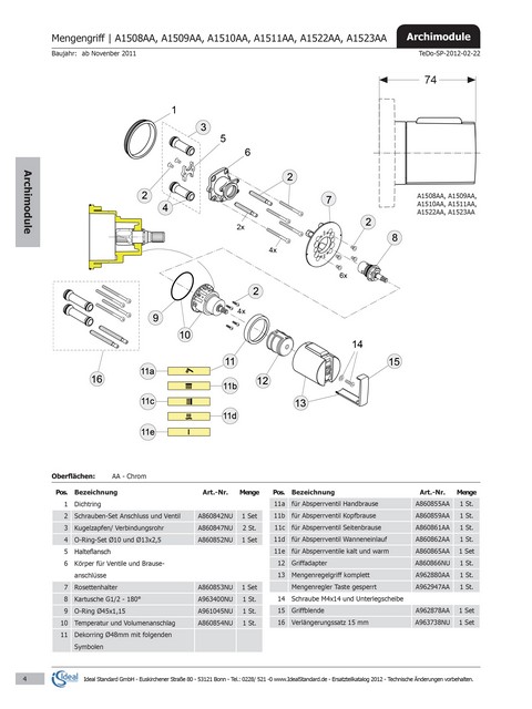 Ideal Standard Dekorring DEA, mit Symbol Handbrause Armaturenmodule, chrom A860855AA