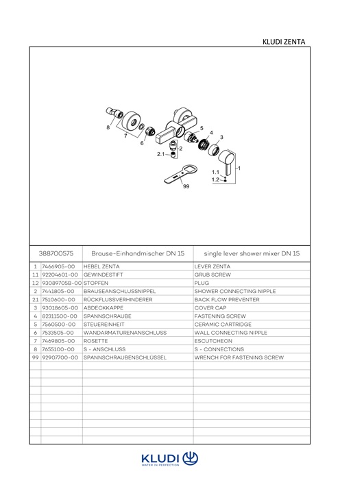 Kludi ZENTA Brause-Einhandmischer DN15 chrom 388700575