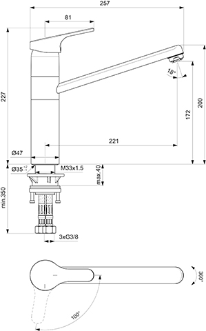 Ideal Standard Küchenarmatur Cerafit, Niederdruck mit hohem Rohrauslauf, Ausladung 221 mm, chrom BC140AA