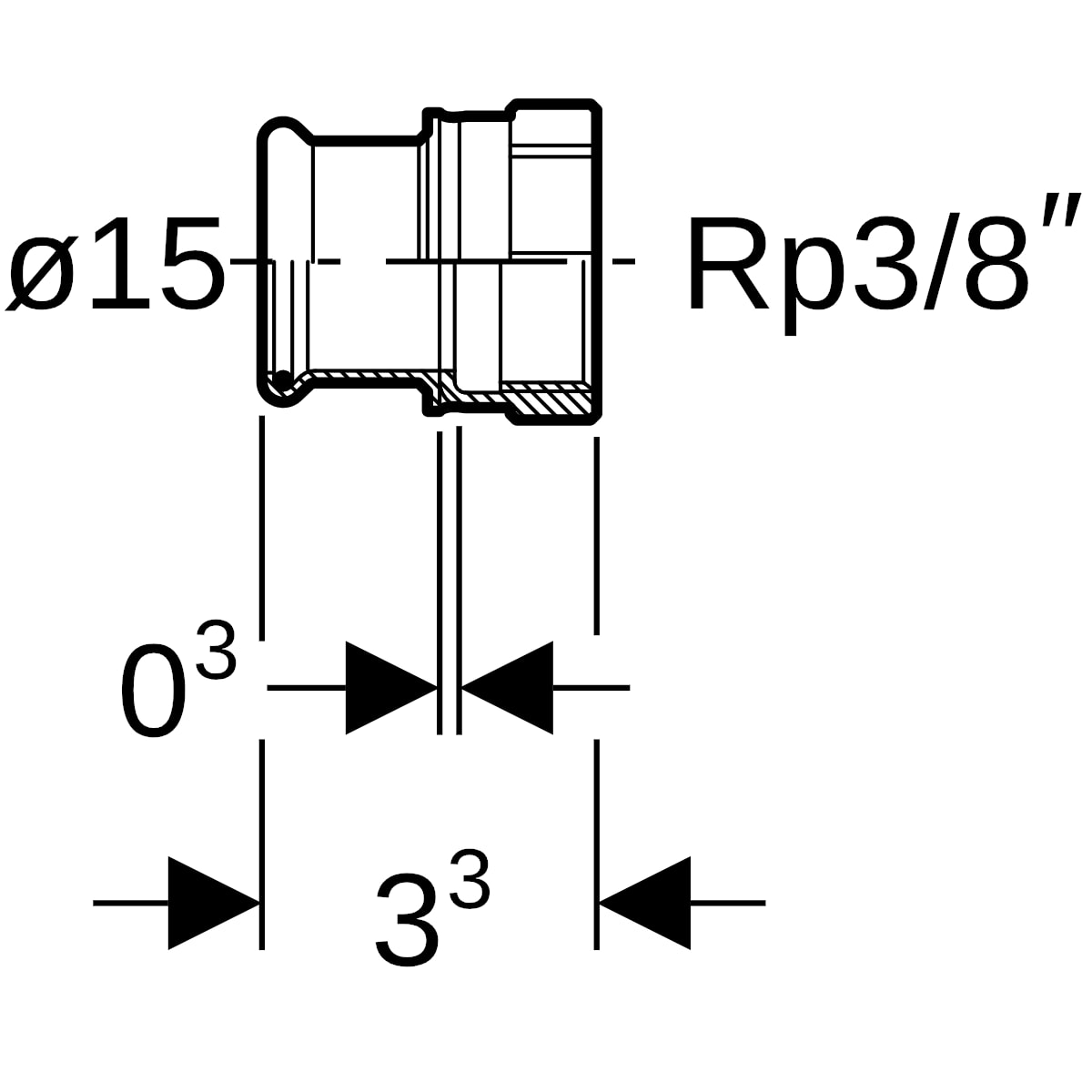 Geberit Mapress C-Stahl Übergang mit IG d15-Rp3/8 verzinkt 21827