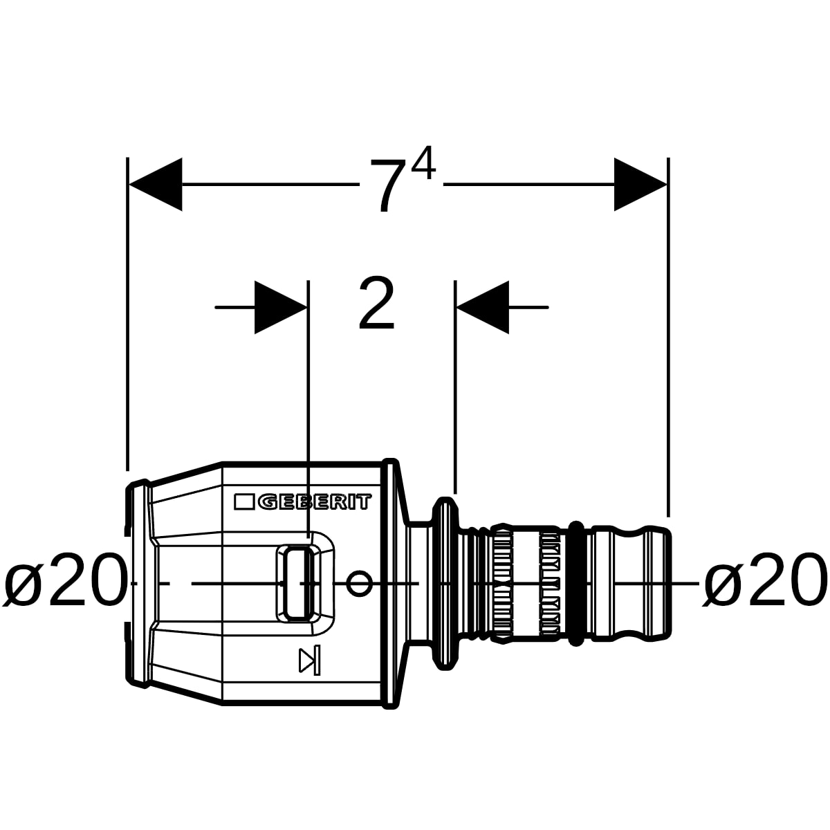 Geberit PushFit Übergang auf Mepla PVDF d20-20 651.672.00.1