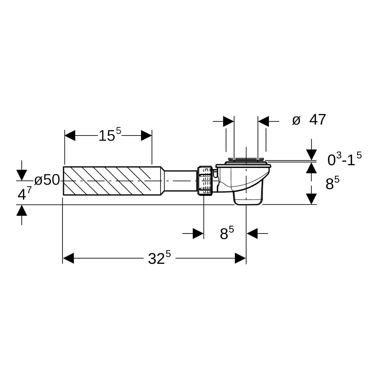 Geberit Duschwannenablauf 52-9 d40/50 Anschlussbogen 150.698.00.1