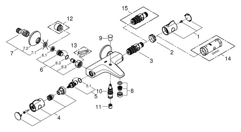 Grohe Grohtherm 800 Thermostat-Wannenbatterie chrom Wandmontage eigensicher 34567000