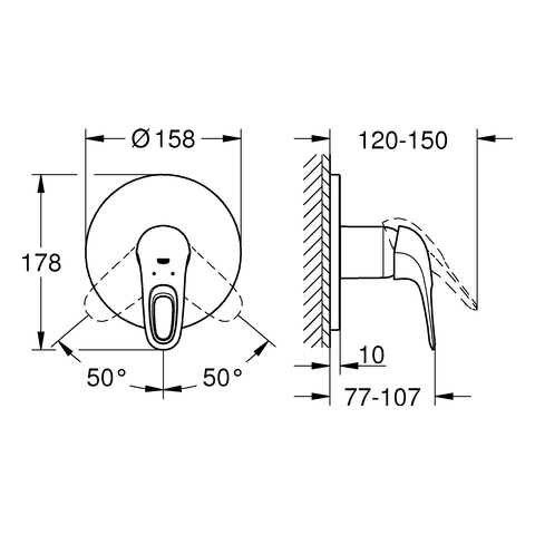 Grohe Eurostyle Einhand-Brausebatterie chrom Fertigmontageset Hebel offen 24048003