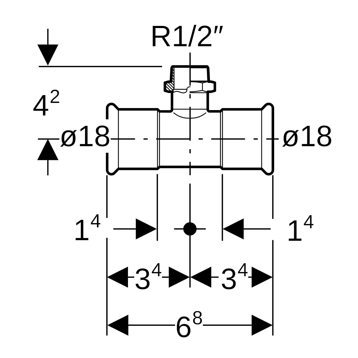 Geberit Mapress Edelstahl T-Stück mit AG d18-R1/2-18 31455
